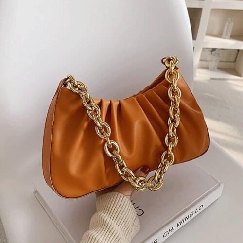 Golden Chain Women Leather Handbags Sac Female Messenger Bag Vintage Crossbody Shoulder Bags Ladies Armpit Bag Bolsa Femininas