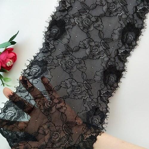 GLACE 9M/Lot Wide17cm lace Fabric black eyelash lace accessories hand lace skirt underwear fabric wedding dress XT003