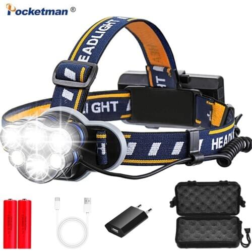 Pocketman 50000LM Powerful Headlamp USB Rechargeable Headlight 7 LED Headlamps Head Torch Lanterna Waterproof Head Flashlight