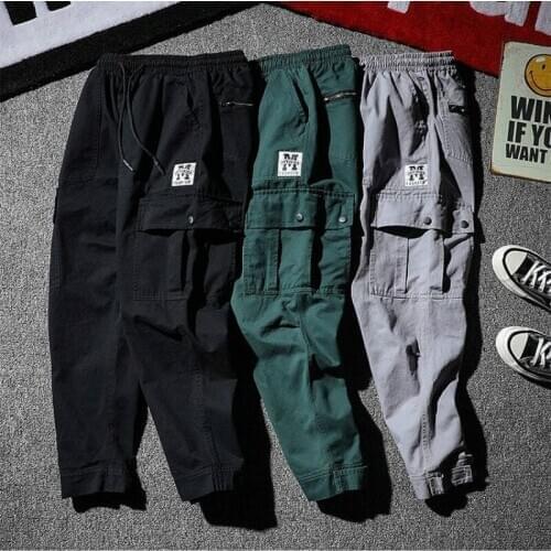 Plus Size 5XL Mens Cargo Pants Loose Ankle Banded Harem Pants Korean Fashion Simple Artistic Casual Pants Mens Joggers Pants