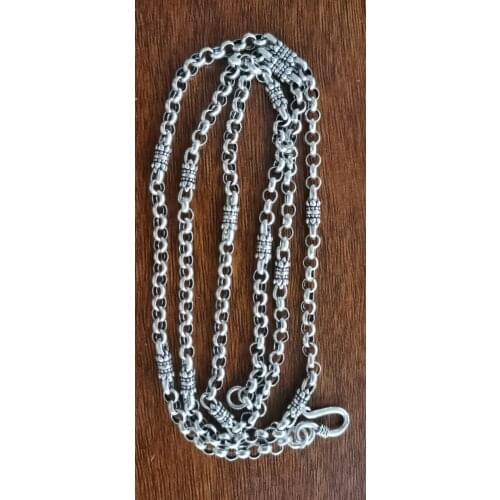 Ew real S925 Sterling Silver man necklace Vintage Silver Vajra O shaped 4mm Necklace sweater chain for men and women