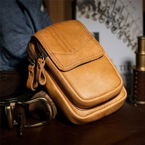 Mens Running Belt Mens Bag Leather Mobile Phone Waist Bag Cow Leather Waist Bag Man Waist Packs Sports Bag