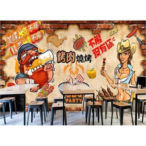 Custom mural 3d photo wallpaper Hand painted brick wall barbecue beer restaurant living room wallpaper for wall 3 d in rolls