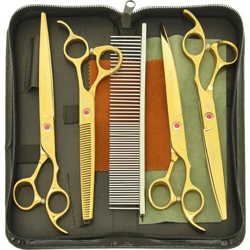 8.0" Purple Dragon Pet Scissors for Dog Grooming Japan 440C Straight Curved Cutting Scissors Thinning Shears Animals Tool B0049B