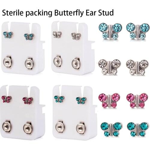 PAIR 20g Steriler Ear Studs Piercing Push-Back Earrings Helix Cartilage Tragus Stud WIth 6mm Butterfly Earring Body Jewelry