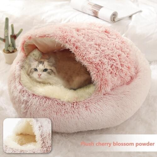 Plush Cat House Crystal Fleece Warm Round Half-pack Cat Bed Deep Sleep Soft Cat Dog Kennel Pet Supplies