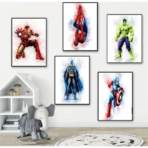 Marvel Superhero Watercolor Painting Spiderman Iron Man Canvas Poster Wall Street Art Picture for Living Room Home Decor Cuadros