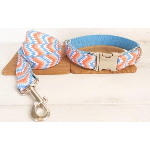 Adjustable Dog Collar Metal Id Engrave Buckle Necklace Pet Blue Orange Wave Neck Band Strap Leash