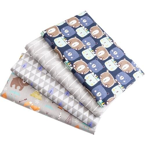 Gray Cotton Fabric Printed Cartoon Cloth For Diy Quilting & Sewing Material TJ0772