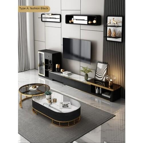 TV cabinet combination light luxury living room small family marble glass creative high-low circular net red small tea table