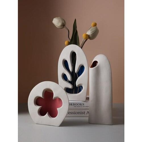 Nordic ins hollow ceramic vase decoration living room flower arrangement creative living room coffee table home decoration
