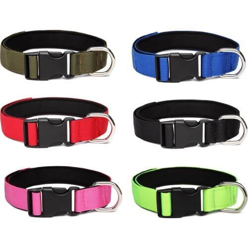 Large Dog Collar Nylon big Dog Collars comfortable Diving cloth Padded pet Neck Collar Metal O ring for small Medium Large Dogs