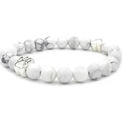 Dog claw copper hjrg3 white Howlite Onyx elastic thread adjusted seven bead nature black volcanic lava Stone Bracelet Bangles