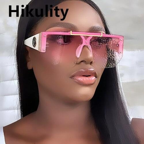 Vintage Oversize Wide Leg Antlers Sunglasses For Women Luxury Brand One Peice Square Pink Gray Sun Glasses Men Pilot Uv400 Shade