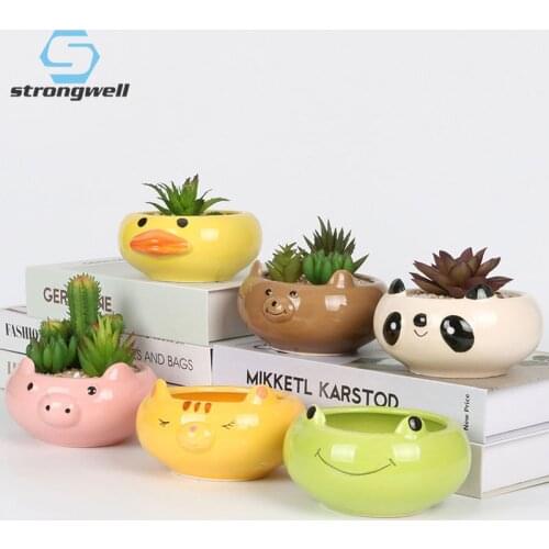 Strongwell Succulent Plant Pot With Hole Cute Animal Flower Planter Flowerpot Home Garden Decor Bonsai Pots Birthday Gift