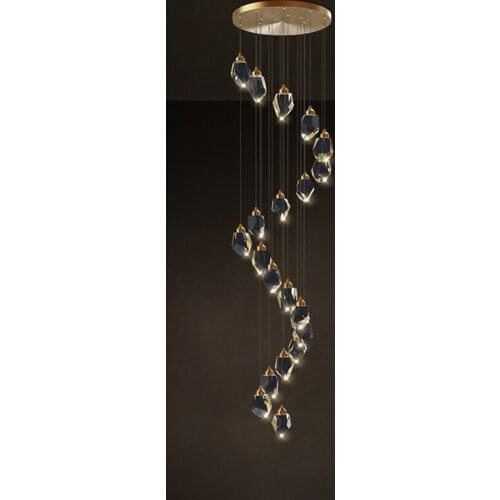 LED Postmodern Copper Crystal Stone Designer Chandelier Lighting Lustre Hanging Lamps Suspension Luminaire Lampen For Staincase