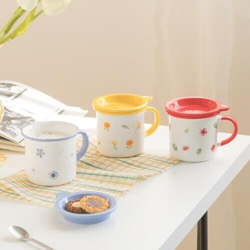 Fresh ceramic mug with lid spoon creative breakfast cup lovely milk coffee drinking cup personality drinkware