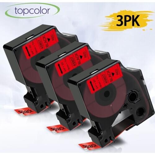 Topcolor 3PK Black on Red D1 19mm Labeling Tape Compatible Dymo 45807 Dymo Tape for Dymo Label Maker LabelManager 420P 350 360D