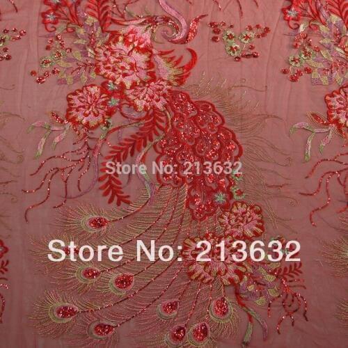 POz27 tulle cotton fabric bottom sequined Phoenix embroidered cloth professional sequined embroidery fabric wholesale designer