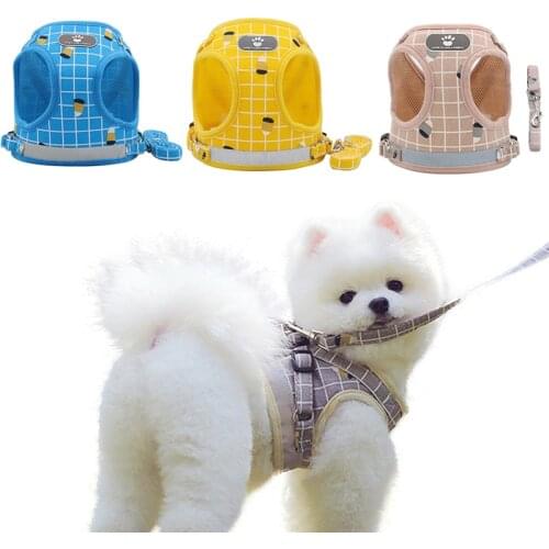 Breathable Mesh Small Dog Harness and Leash Set Puppy Cat Vest Harness Collar For Chihuahua Pug French Bulldog arnes perro
