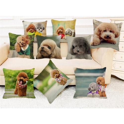 XUNYU Cute Pet Poodle Cushion Cover Throw Pillow Case Linen Cushion Cover Child Sofa Bed Decorative Pillowcase 45x45cm C0078