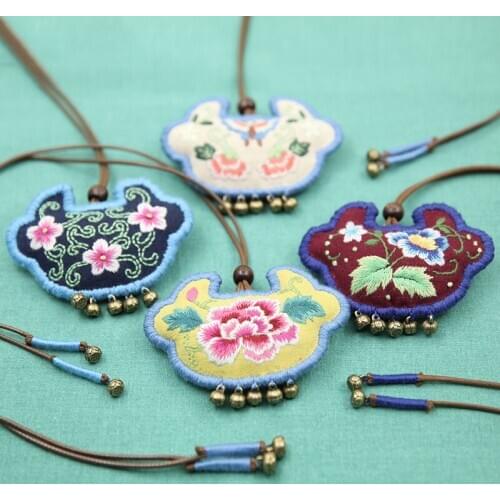 Protective Talisman DIY Embroidery Keychain Chinese Pendant Man Key Chain Women Key Holder Cute Couples Porte Clef Material Bag
