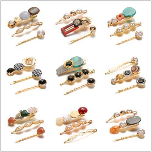 1Set Women Girls Elegant Pearl Hair Clip Retro Classic Hairpins Barrettes Acetate Crystal Hair Accessories Hairwear Jewelry