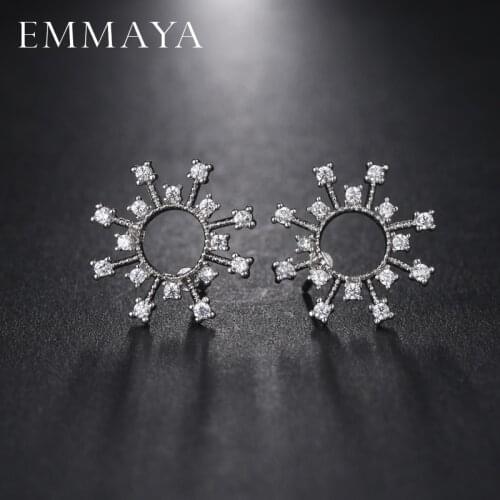 EMMAYA Round Stud Earring with AAA Austrian CZ Crystal Fashion Earrings for Women Jewelry