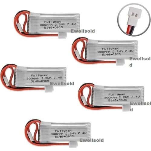 1-5PCS 7.4V 300mAh 30c Li-Po Battery 2.2WH For WLtoys F959 XK DHC-2 A600 A700 A800 A430 Spare Parts