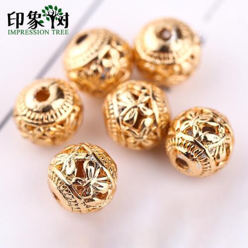 10Pcs 8mm Gold Plating Copper Beads Hollow Round Butterfly Shaped For DIY Jewelry Components Makings Bracelets Accessories 27076