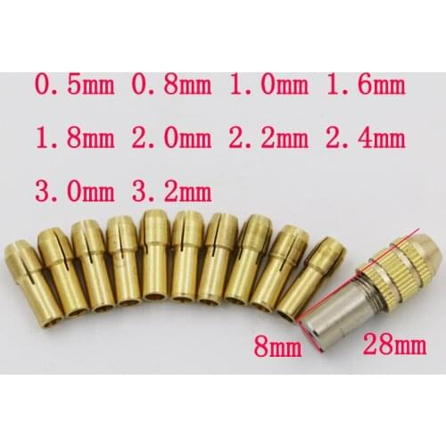 11PCS/Set Brass Drill Chucks Collet Bits 0.5-3.2mm 2.21mm Shank Screw Nut Replacement for Dremel Rotary Tool
