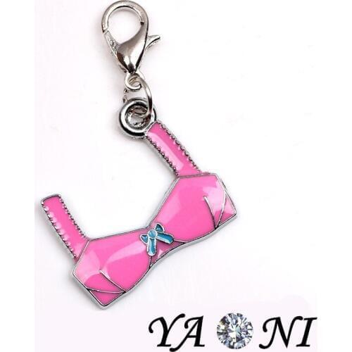 20pcs/lot Free Shipping Pink Color Enamel Bra Charms Pendants Necklace Bracelets for Jewelry Making DIY Handmade Craft