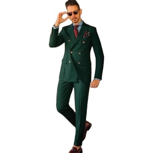 2021 Green Formal Mens Suits Two Pieces Notched Lapel Custom Made Designer Wedding Tuxedos Mens Jacket Pants Blazer