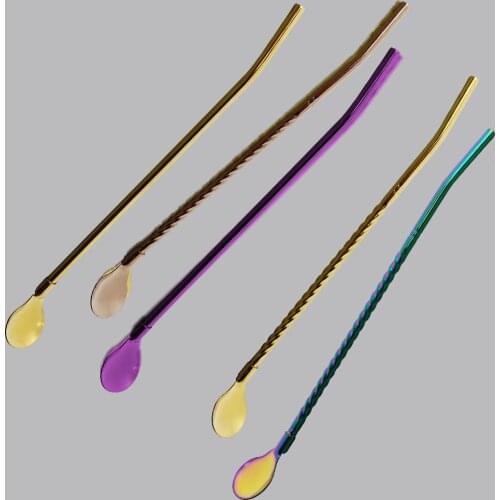 4Pcs Colorful Stainless Steel Long Metal Drinking Straw Spoon with Cleaning Brush Tea Coffee Bar Kitchen Party Drink Accessories