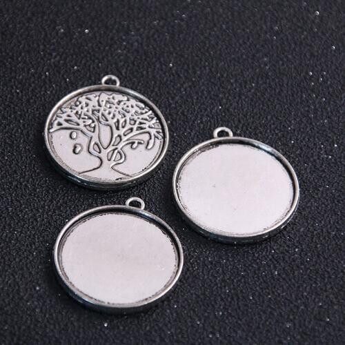 4pcs Antique Alloy Cameo Peace Tree 27*30mm(Fit 25mm dia) Round Cabochon Settings Jewelry Pendant Blanks Charms