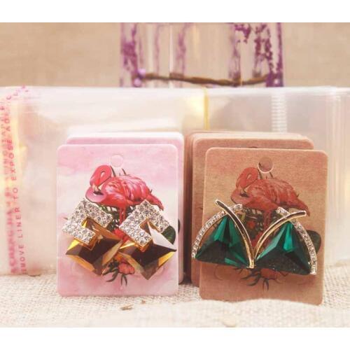 5*4cmflower pattern earring package tag card DIY Thank you two pairs earring tag card white/kraft earring card25pcs+25oppbag