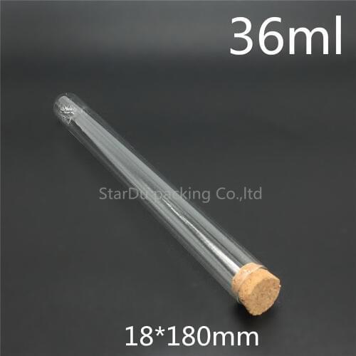 Free shipping round bottom tube cork tube 18*180mm high temperature resistant thick glass tube 36ml high-quality 200pcs