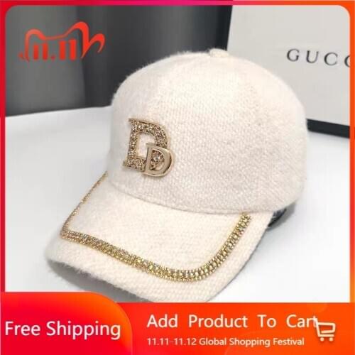 New women lady baseball caps Punk wool crystal rhinestone trucker hat Adjustable dad hats gorros for winter