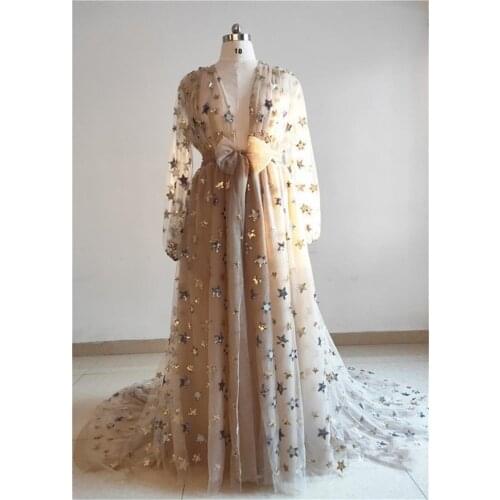 Sparkly 2021 Prom Maternity Dress for Photoshoot With Bow Tulle Bathrobe Full Sleeve Evenin Dress vestido de fiesta Robe