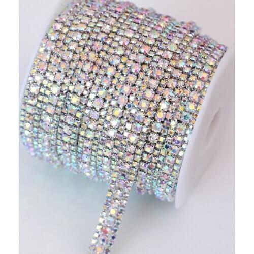 1 Yard 91.5cm 3 Rows Glass Strass Sew On Rhinestone Cup Chain with Silver Base стразы Rhinestone Cup Chain Garment B1685