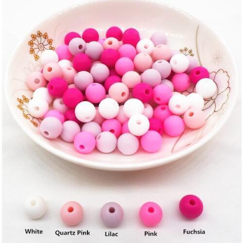 Chengkai 100pcs 9mm 12mm 15mm 19mm BPA Free Silicone Teether Beads DIY Round Baby Pacifier Charm Jewelry Sensory Girl Pink Toy
