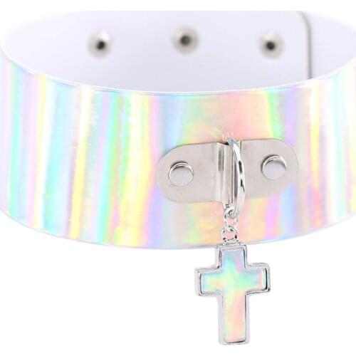 Cross Punk laser PU Leather Choker Women Sexy bar Neck width Wear Chockers can be adjusted collar Jewelry Necklace