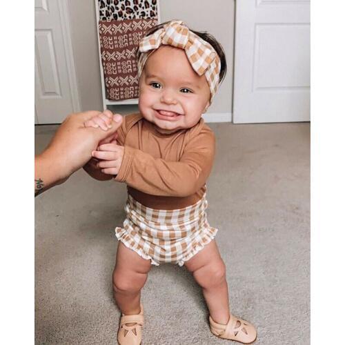 Dropshipping 3pcs Set Newborn Baby Girl Clothes Tops Romper + Pants + Headband Outfit 0-24m