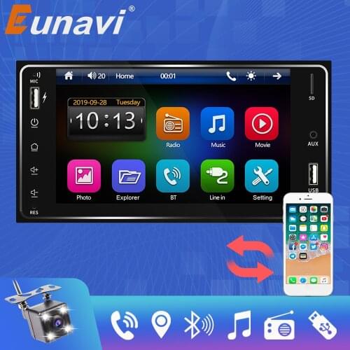 Eunavi 2 din Car Radio Android/IOS Link FM Car Multimedia Player 2 DIN autoradio For Toyota Corolla Universal 2 din Auto Stereo