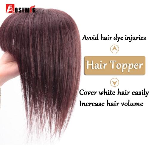 AOSI Hair Topper Top Toupee Hairpiece 3 Clip In One Piece Hair Extension Synthetic Hair With Bangs For Women Heat Resistant