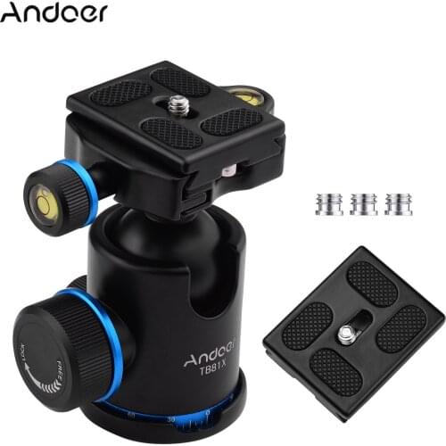 Andoer Camera Panoramic Damper Ballhead Aluminum Tripod Head 360° Swivel with Quick Release Plate Universal 1/4in 3/8in Mounting