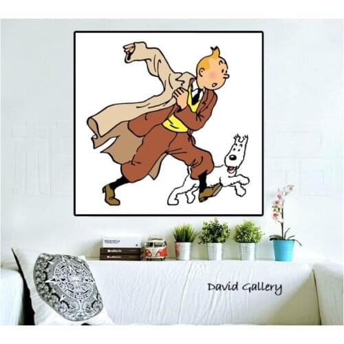 Hand Made Oil Painting With Popular Modern Art Artworks Funny TinTin Cartoon On Canvas For Kids Room