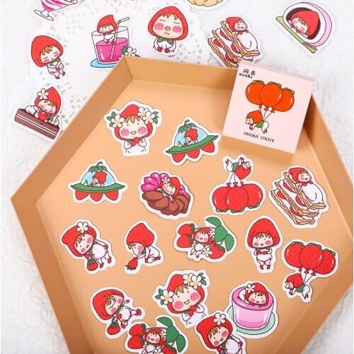 Kawaii Strawberry Red RidingHood Stationery Sticker Scrapbooking Creative Cartoon DIY Journal Decorative Adhesive Paper Supplies