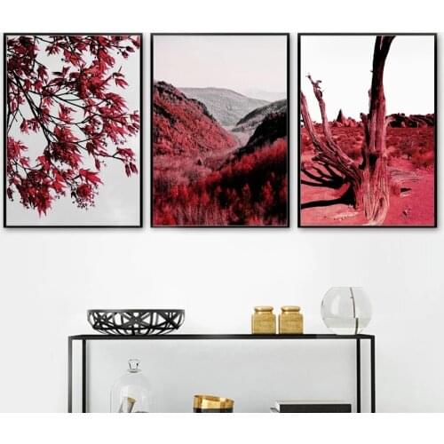 Red Canvas Wall Art Canvas | Landscape Quotes, Tree, Forest, Nordic Painting, Wall Posters And Prints, Pictures For Living Room
