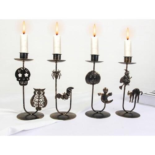 Creative Candle Holder Spider Bat Witch Pumpkin Skeleton Candle Stand For Home Halloween Party DIY Decor Candlestick Art Props
